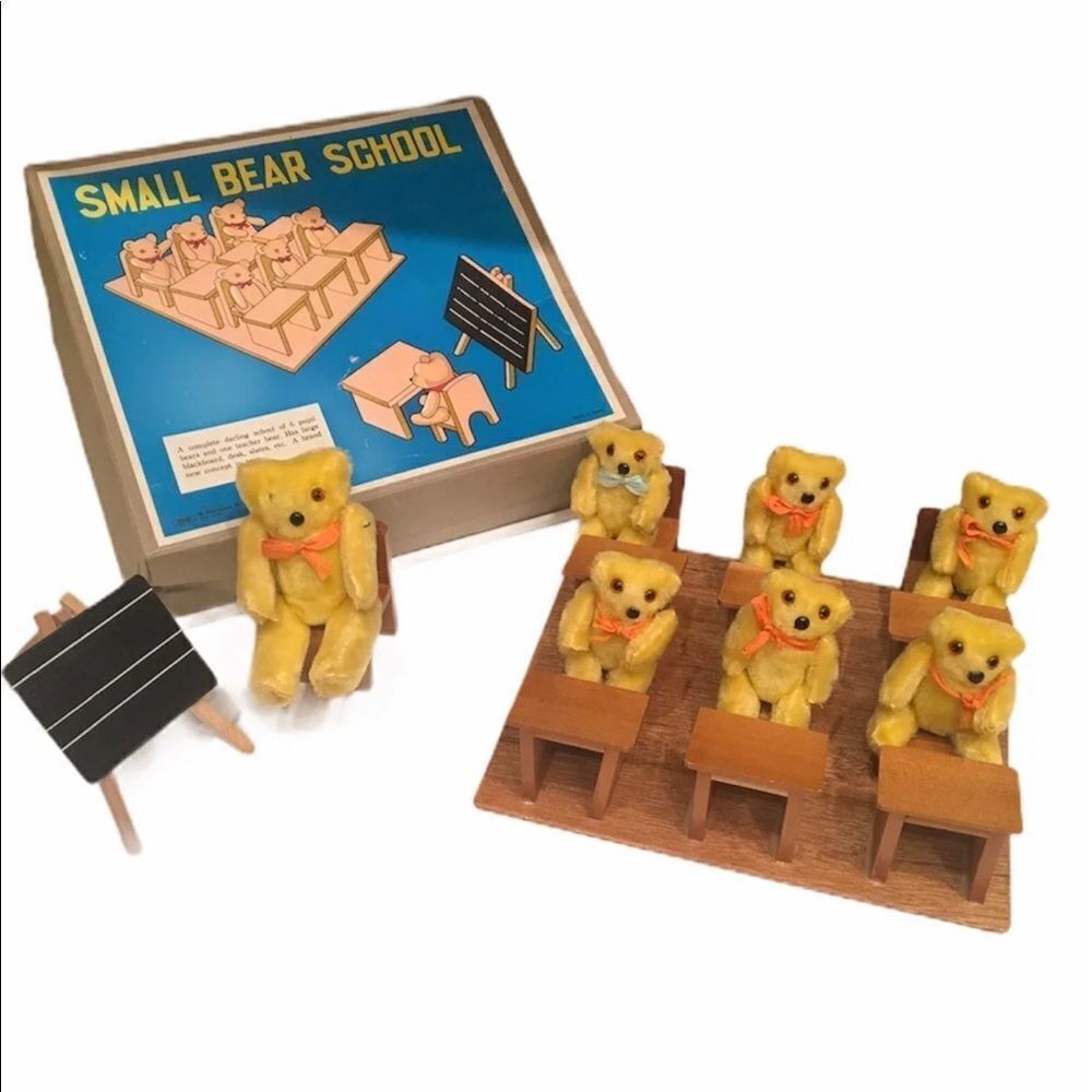 Antique Teddy Bear School Room